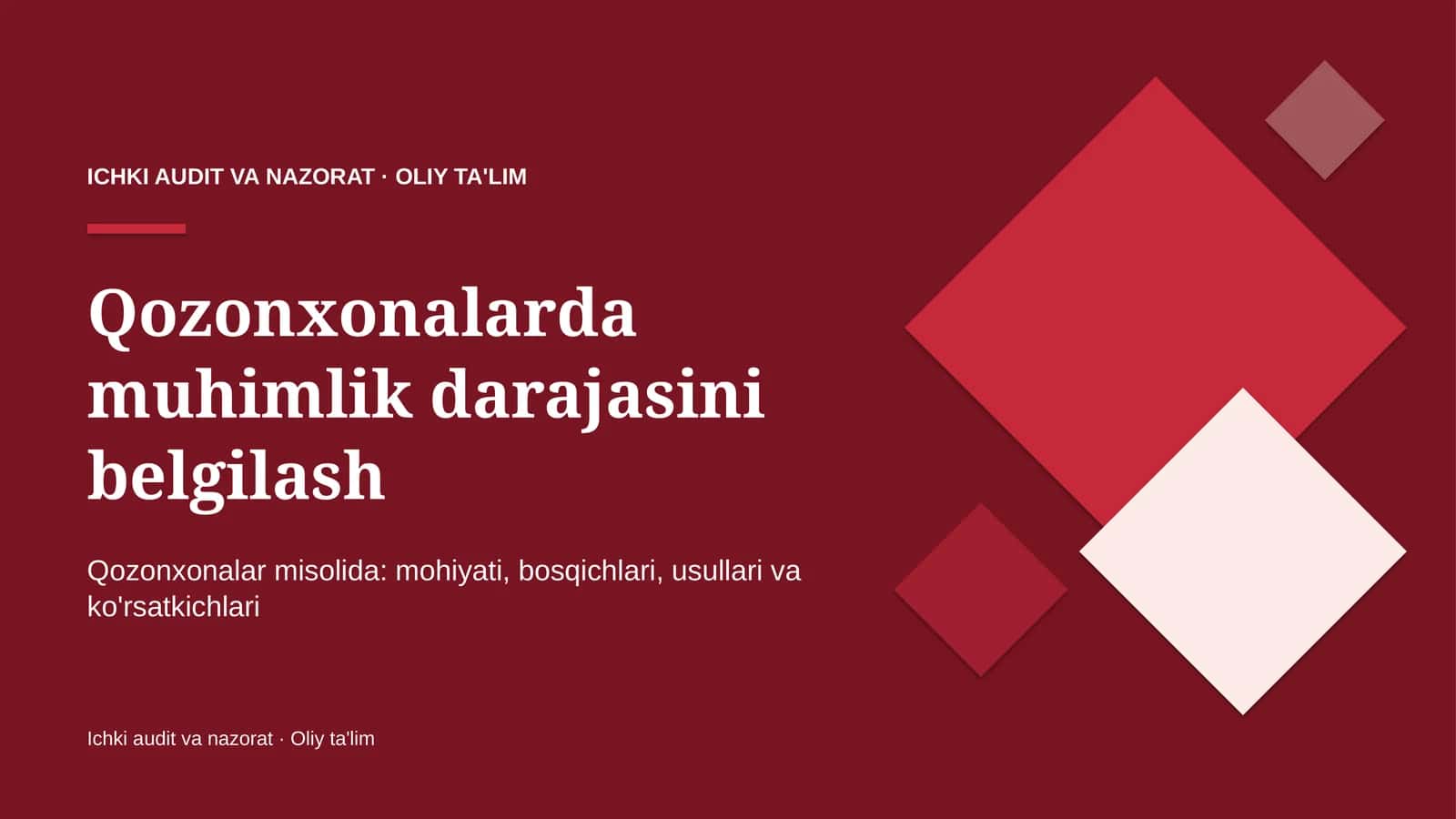 Qozonxonalarda muhimlik darajasini belgilash