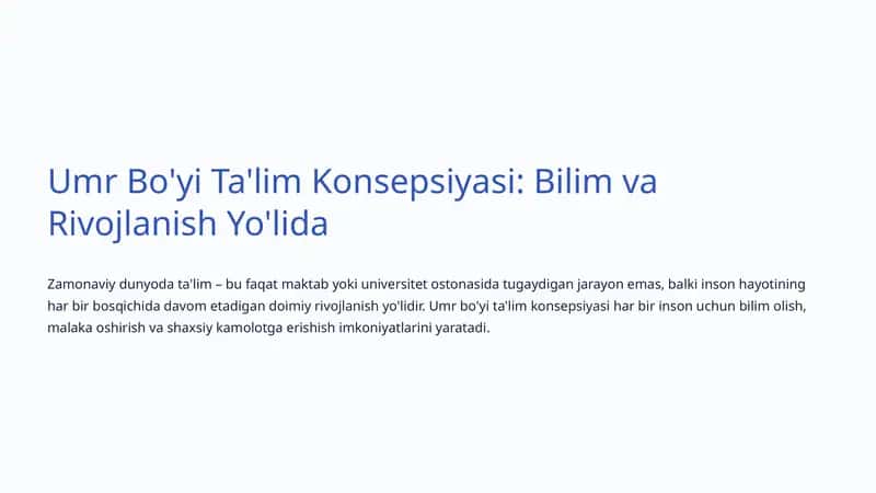 Umr Bo'yi Ta'lim Konsepsiyasi: Bilim va Rivojlanish Yo'lida