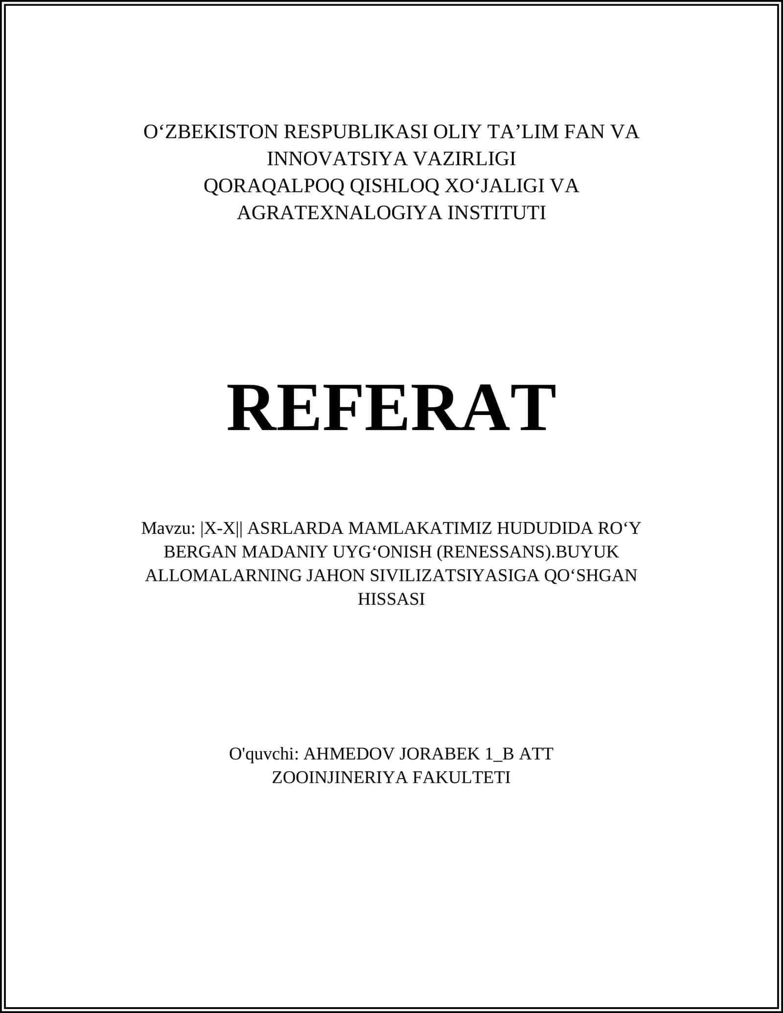 Renessans (X-XVI asrlar)
