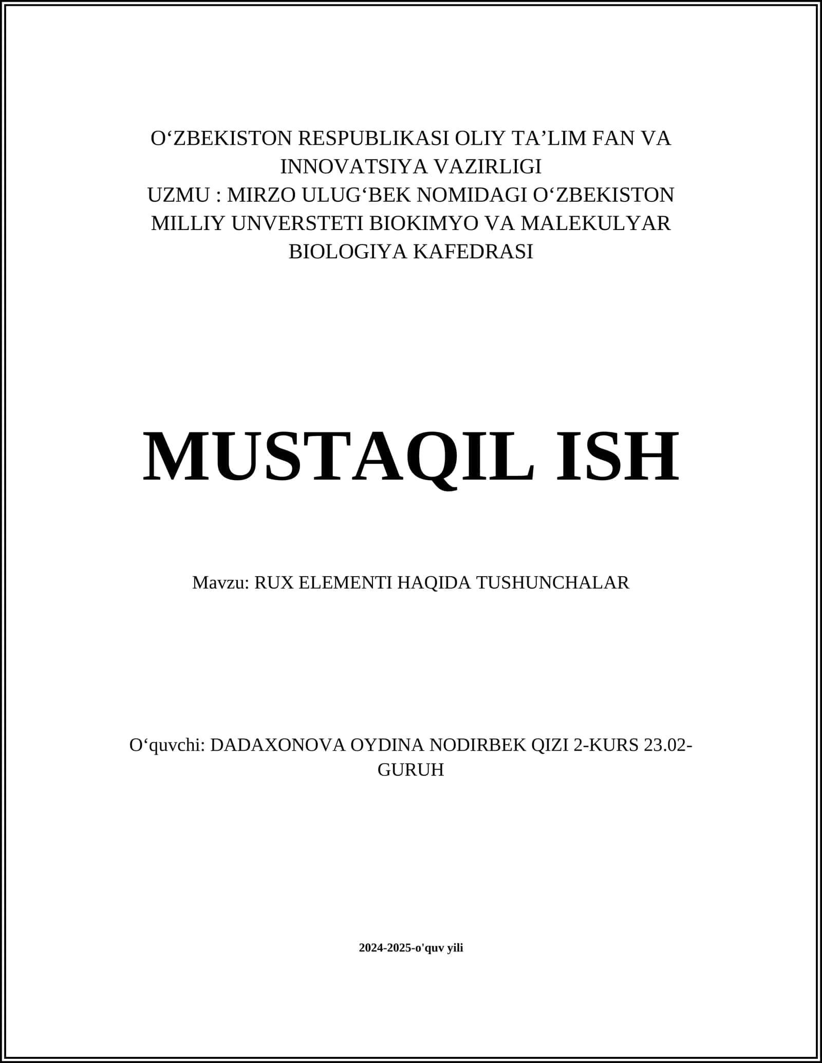 RUX ELEMENTI HAQIDA TUSHUNCHALAR