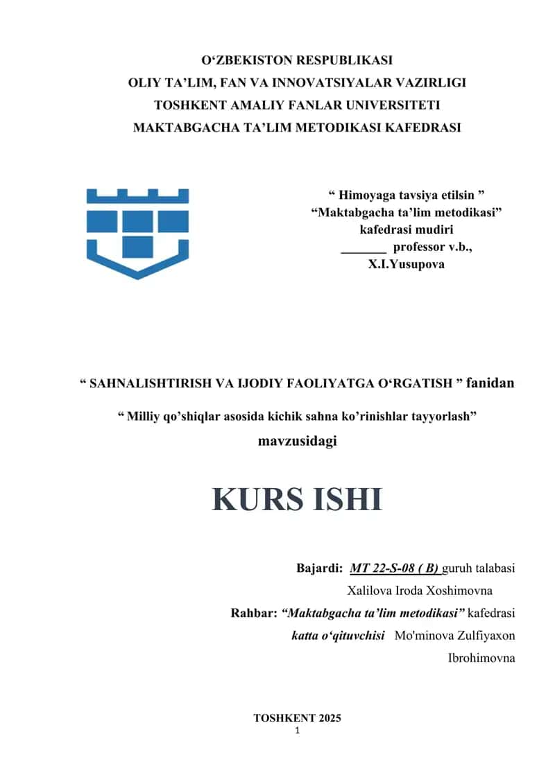 Milliy qo’shiqlar asosida kichik sahna ko’rinishlar tayyorlash