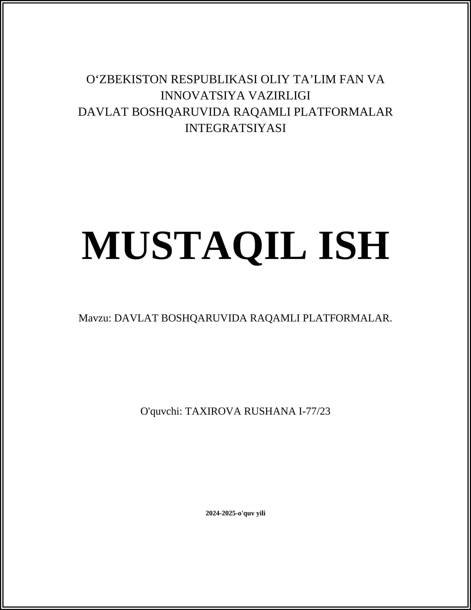 DAVLAT BOSHQARUVIDA RAQAMLI PLATFORMALAR