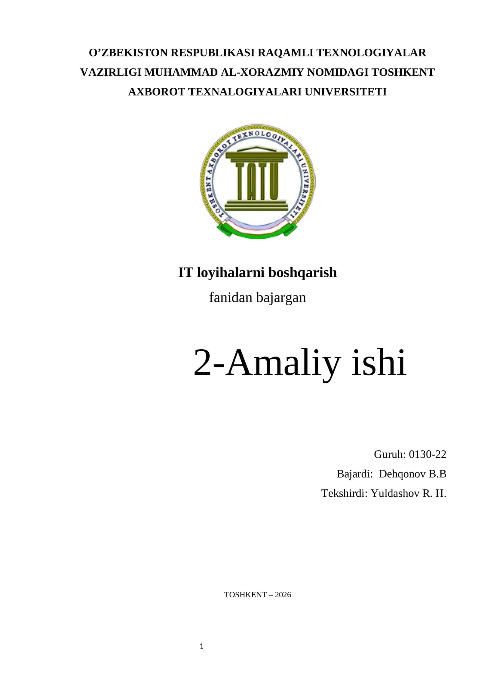 Online ta’lim platformasi loyihasi uchun loyiha nizomini yaratish va loyiha hayotiy siklini rejalashtirish