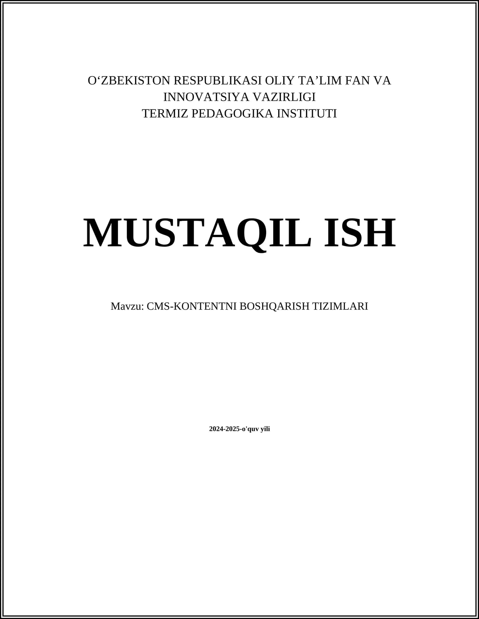 CMS-KONTENTNI BOSHQARISH TIZIMLARI