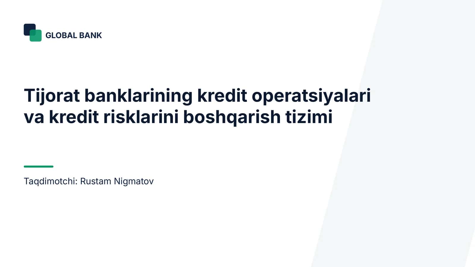 Bank kredit operatsiyalari va kredit risklarini boshqarish | 15 slayd