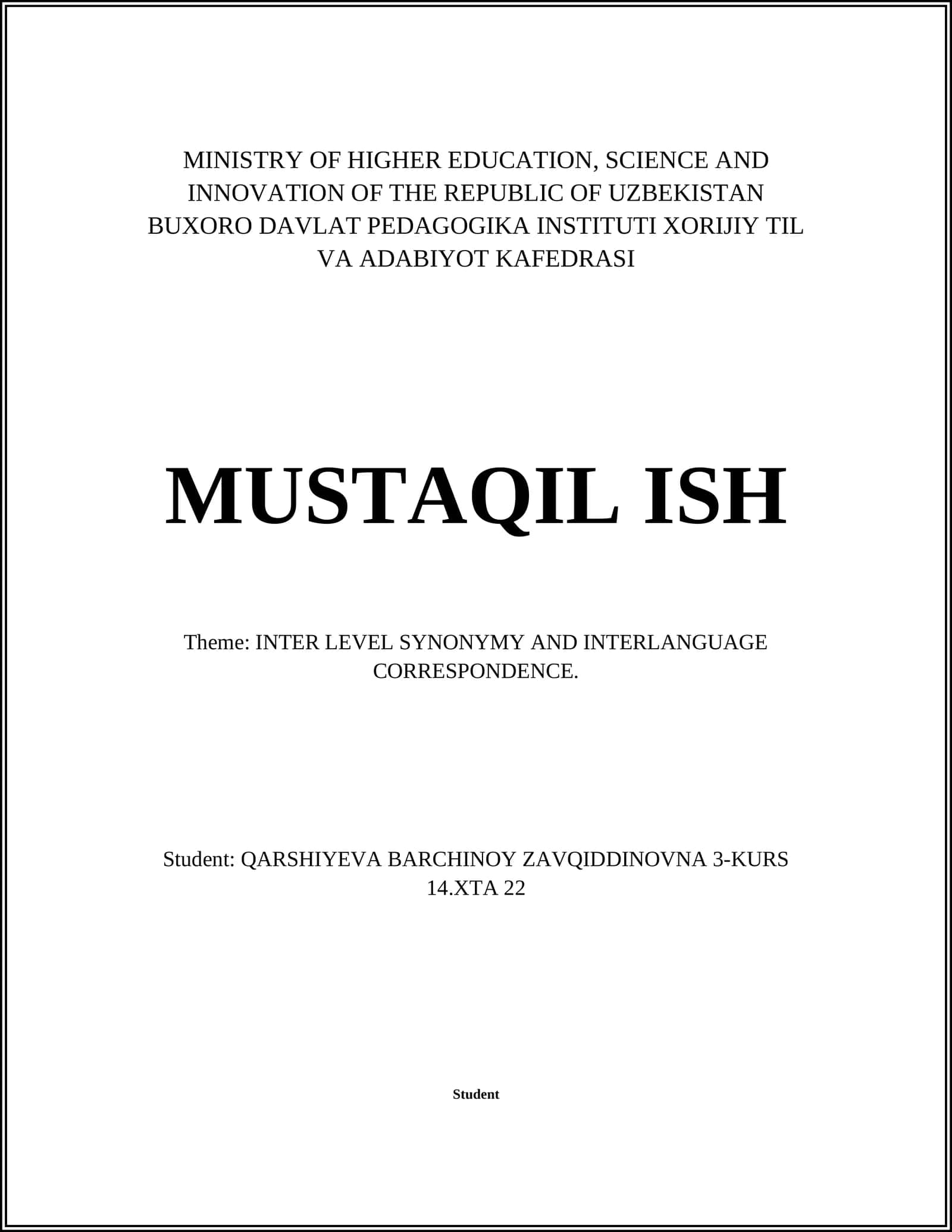 INTER LEVEL SYNONYMY AND INTERLANGUAGE CORRESPONDENCE