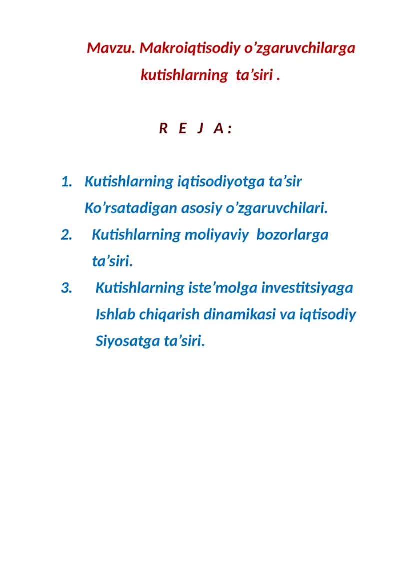 Kutishlarning iqtisodiyotga ta’siri