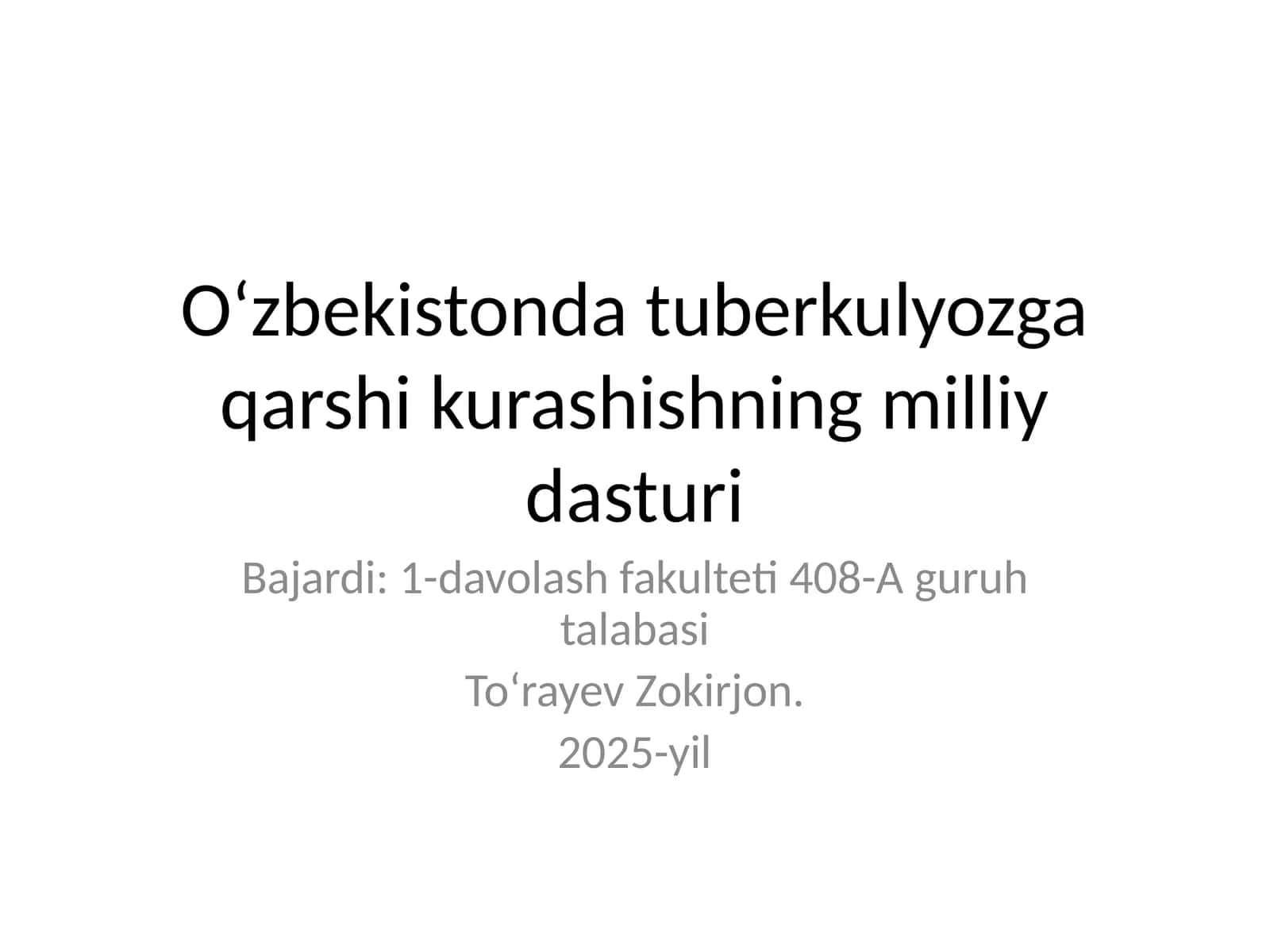 O‘zbekistonda tuberkulyozga qarshi kurashishning milliy dasturi