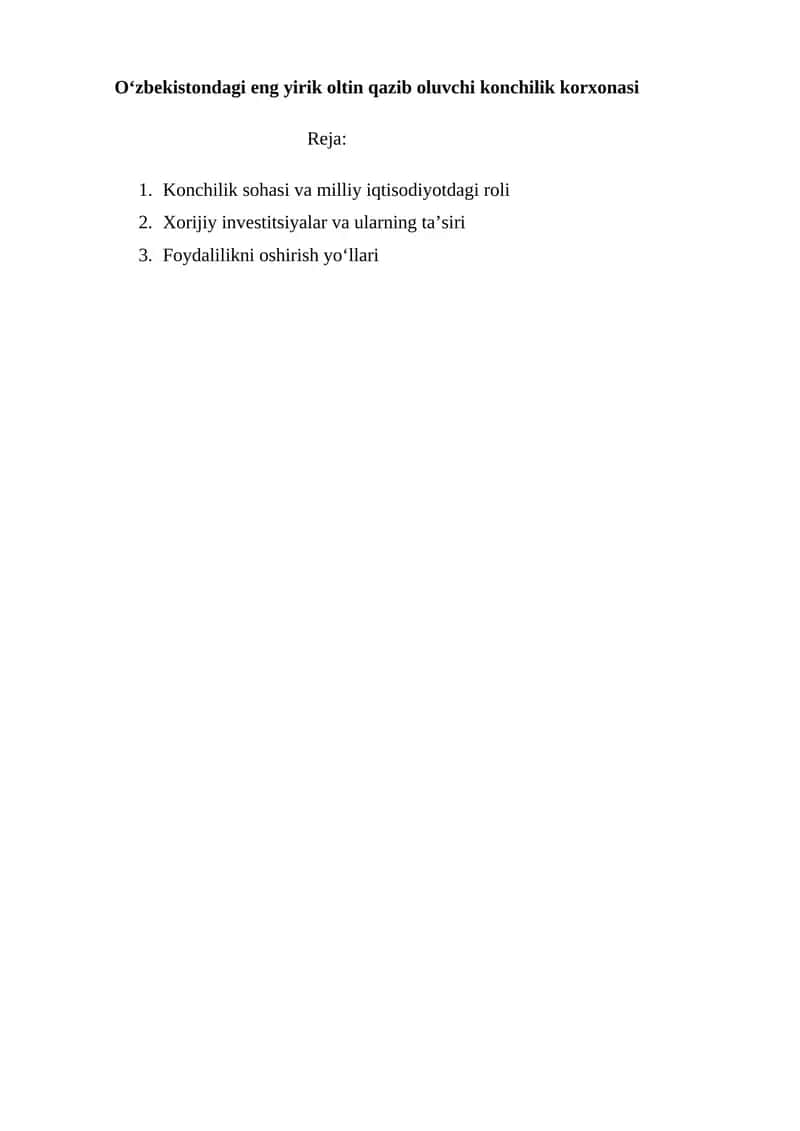 O‘zbekistondagi eng yirik oltin qazib oluvchi konchilik korxonasi