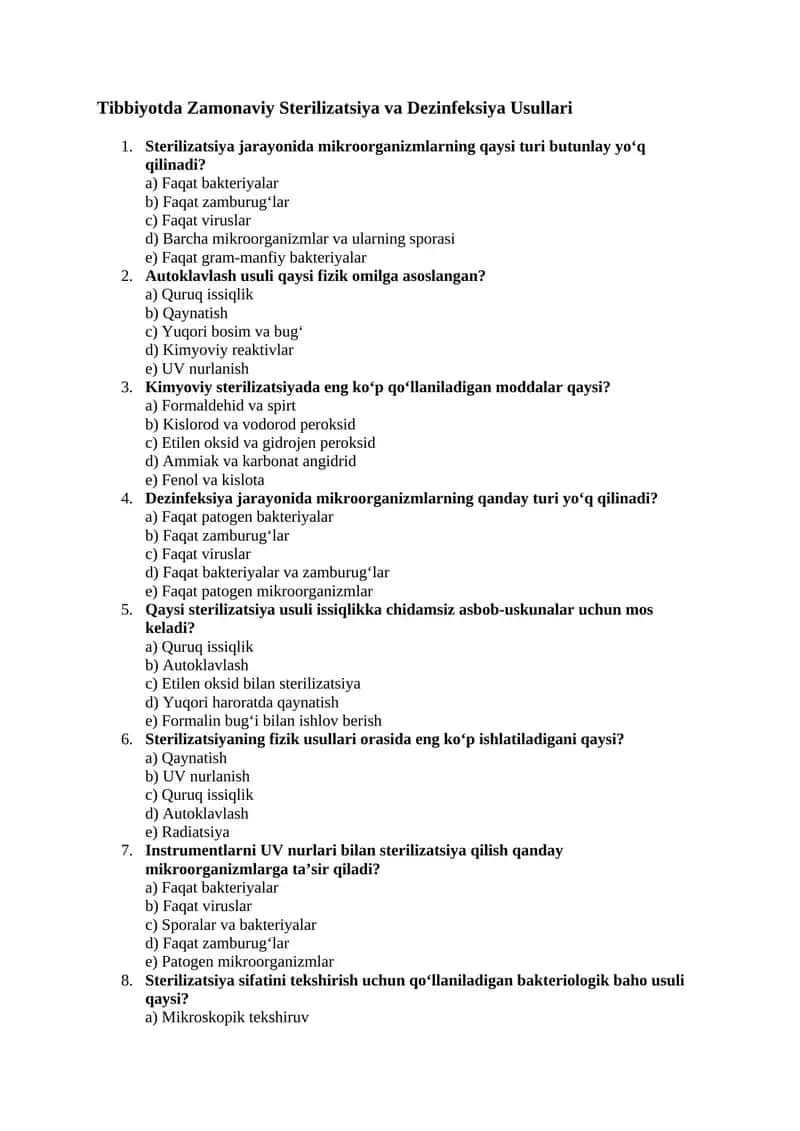 Tibbiyotda Zamonaviy Sterilizatsiya va Dezinfeksiya Usullari