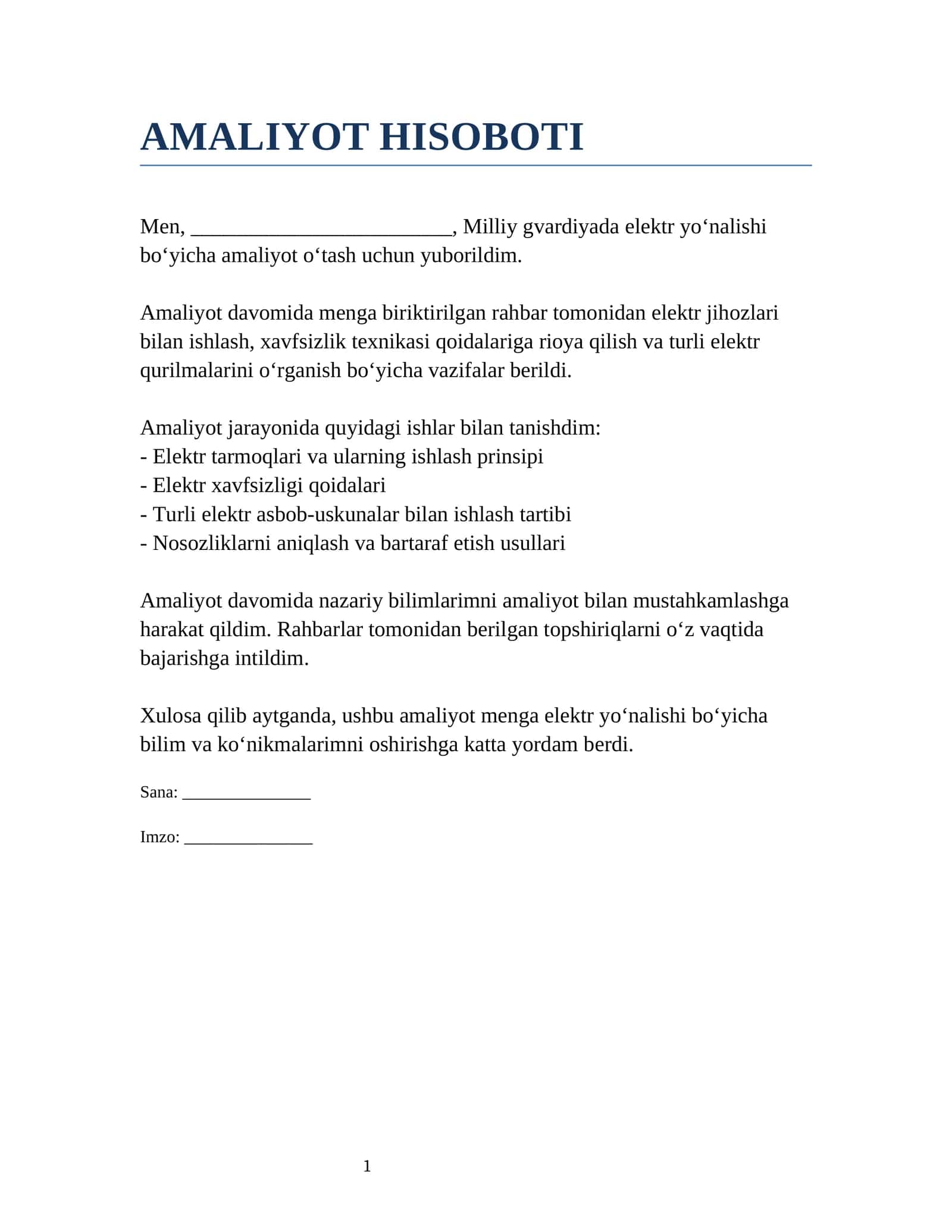 AMALIYOT HISOBOTI