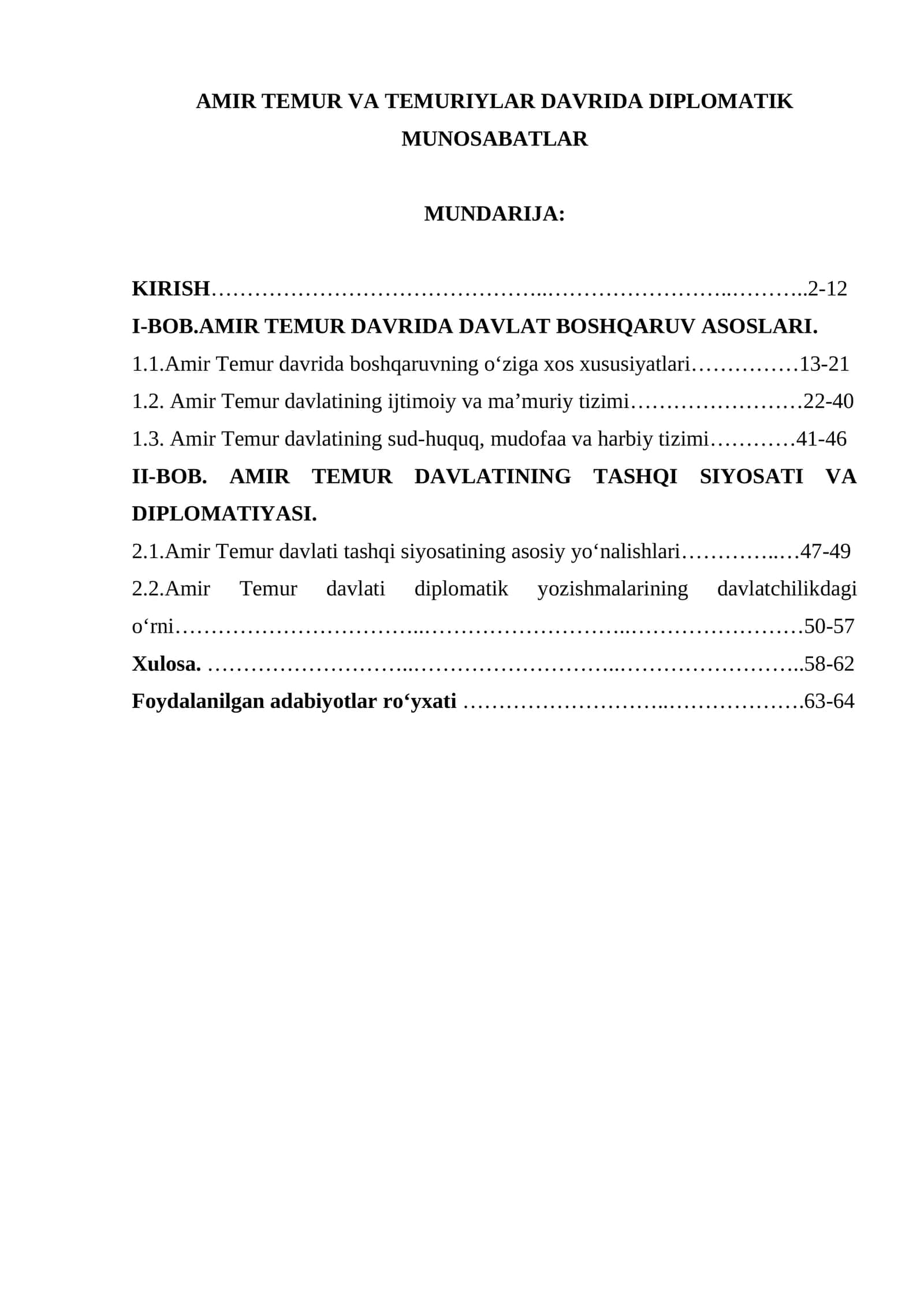 AMIR TEMUR VA TEMURIYLAR DAVRIDA DIPLOMATIK MUNOSABATLAR