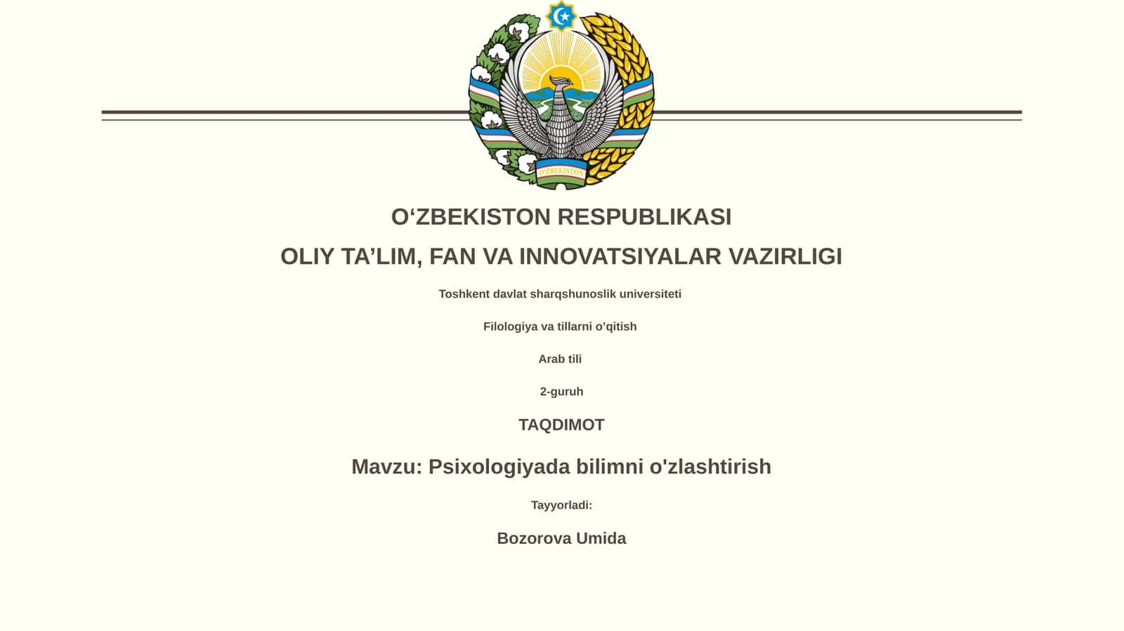 Psixologiyada bilimni o'zlashtirish