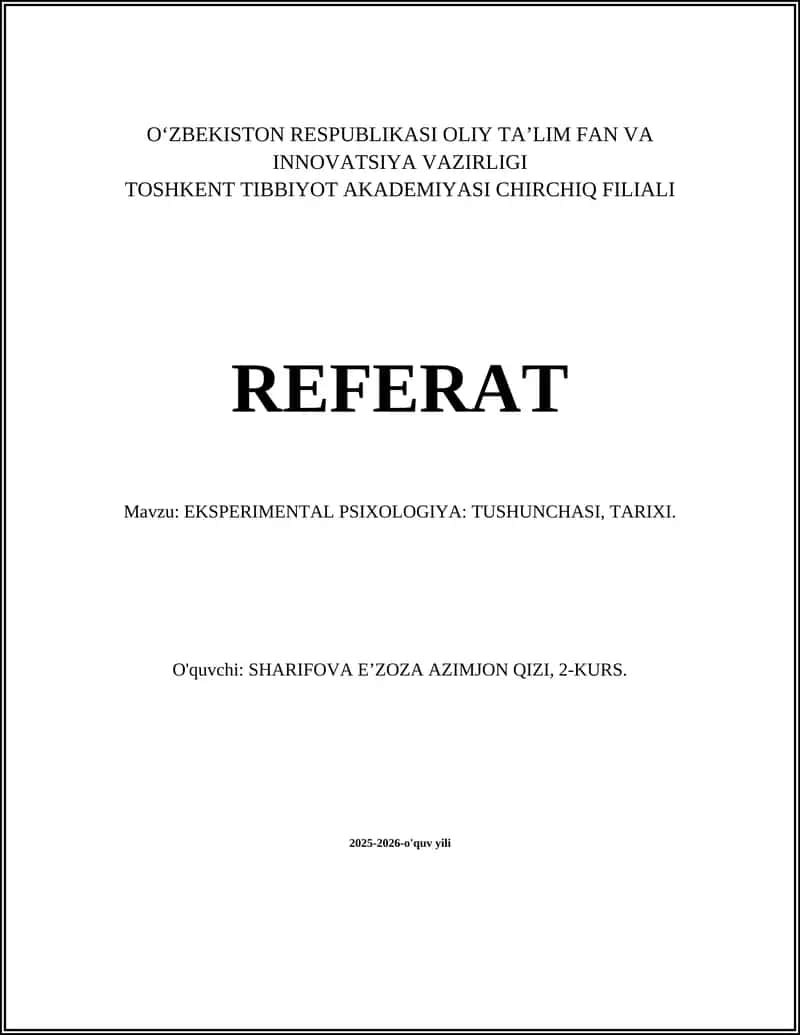 Eksperimental Psixologiya: Tushunchasi, Tarixi