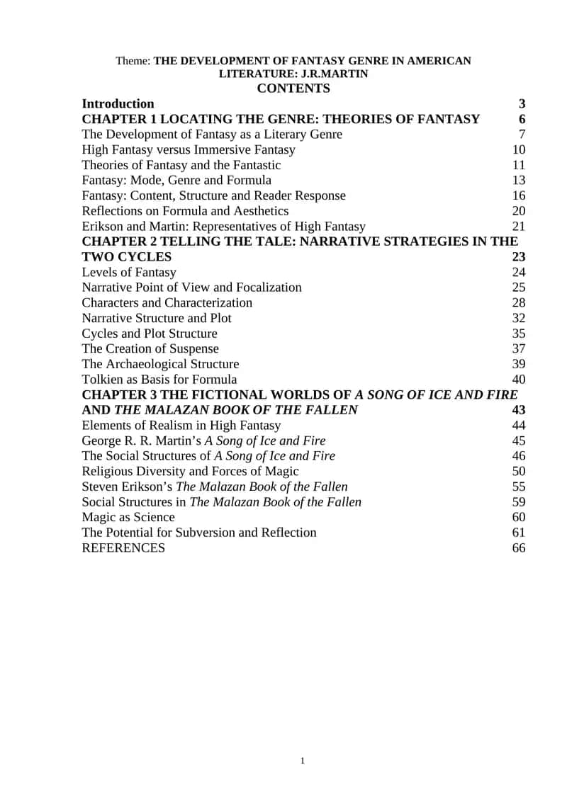 THE DEVELOPMENT OF FANTASY GENRE IN AMERICAN LITERATURE: J.R.MARTIN