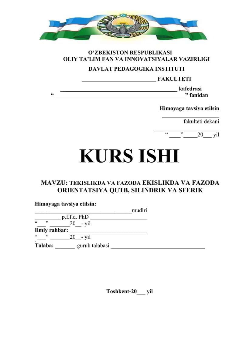 TEKISLIKDA VA FAZODA EKISLIKDA VA FAZODA ORIENTATSIYA QUTB, SILINDRIK VA SFERIK