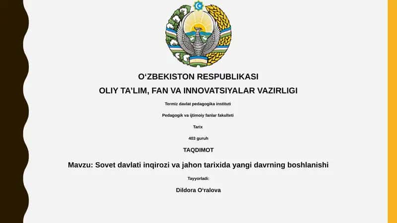 Sovet davlati inqirozi va jahon tarixida yangi davrning boshlanishi