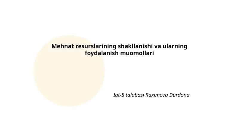 Mehnat resurslarining shakllanishi va ularning foydalanish muomollari
