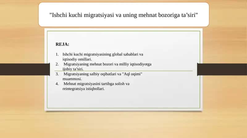 Ishchi kuchi migratsiyasining global sabablari va iqtisodiy omillari