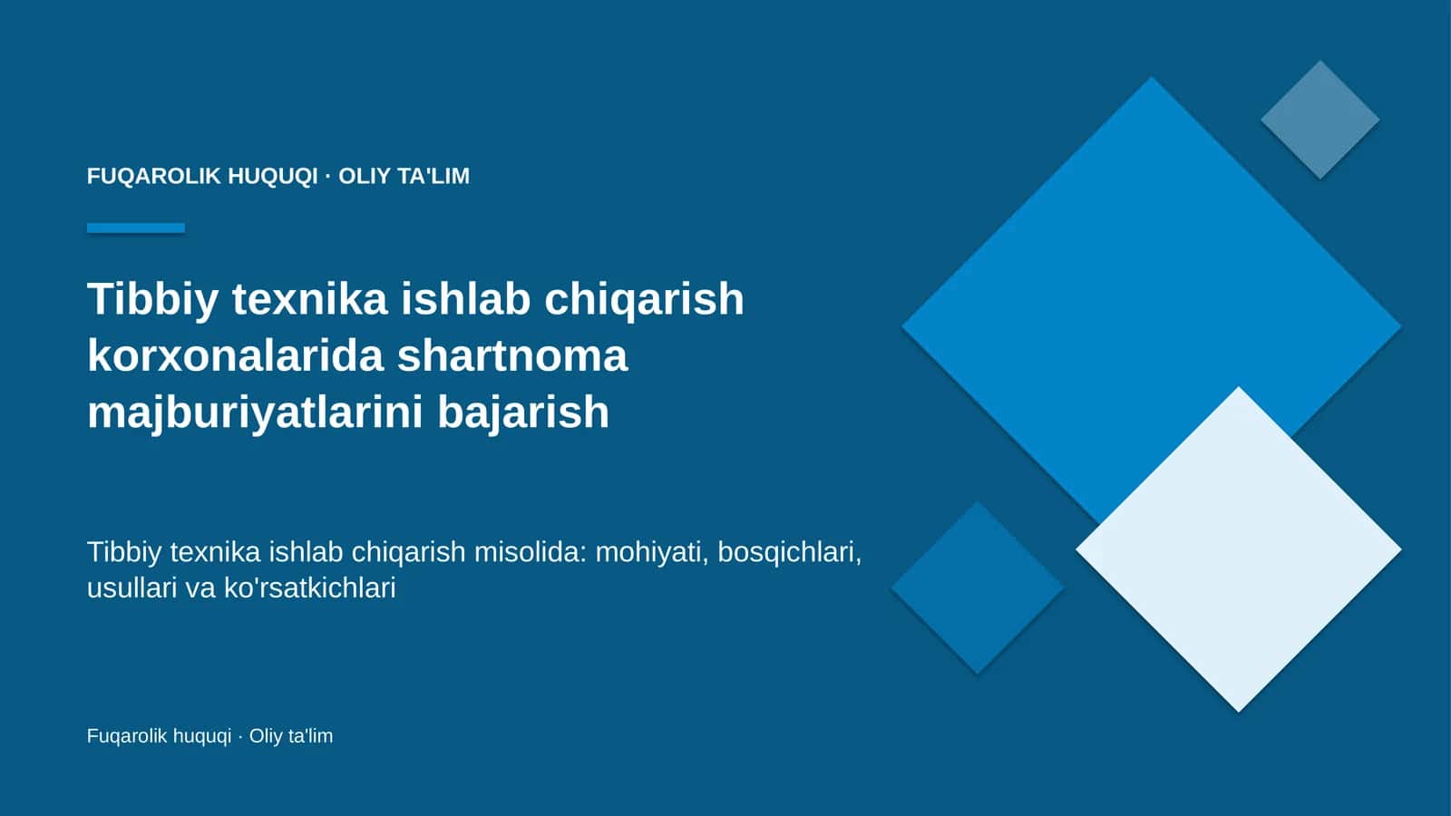 Tibbiy texnika ishlab chiqarish korxonalarida shartnoma majburiyatlarini bajarish