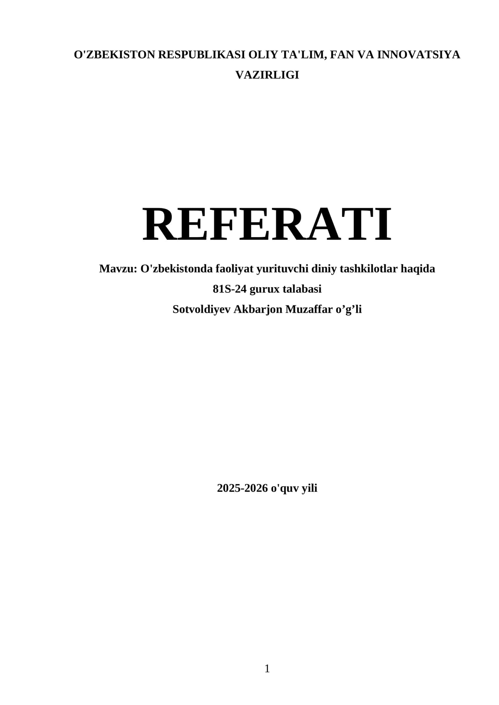 O'zbekistonda faoliyat yurituvchi diniy tashkilotlar haqida