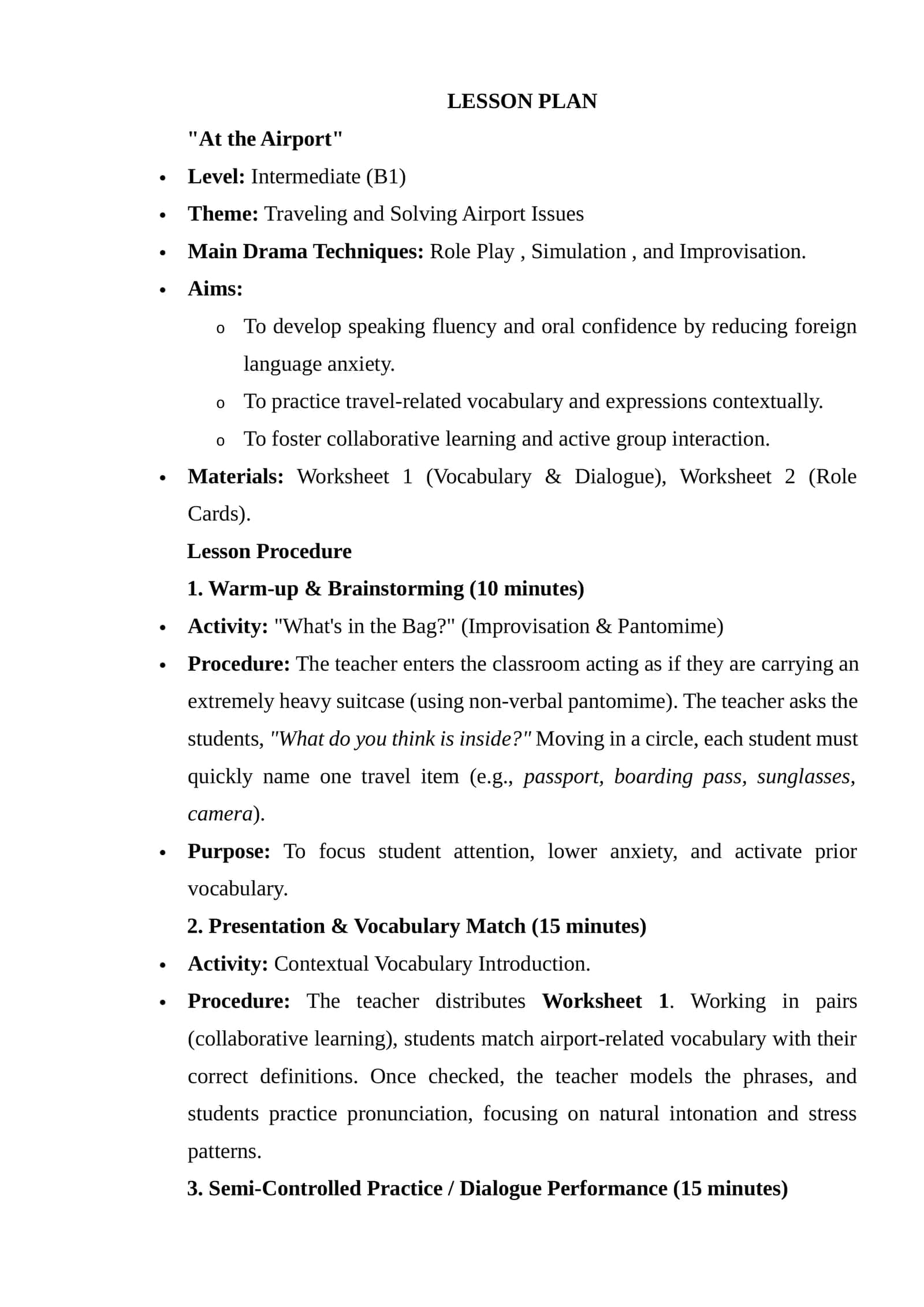 LESSON PLAN "At the Airport"