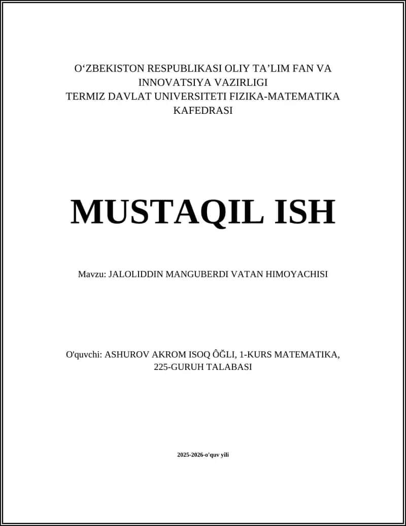 Jaloliddin Manguberdi Vatan Himoyachisi