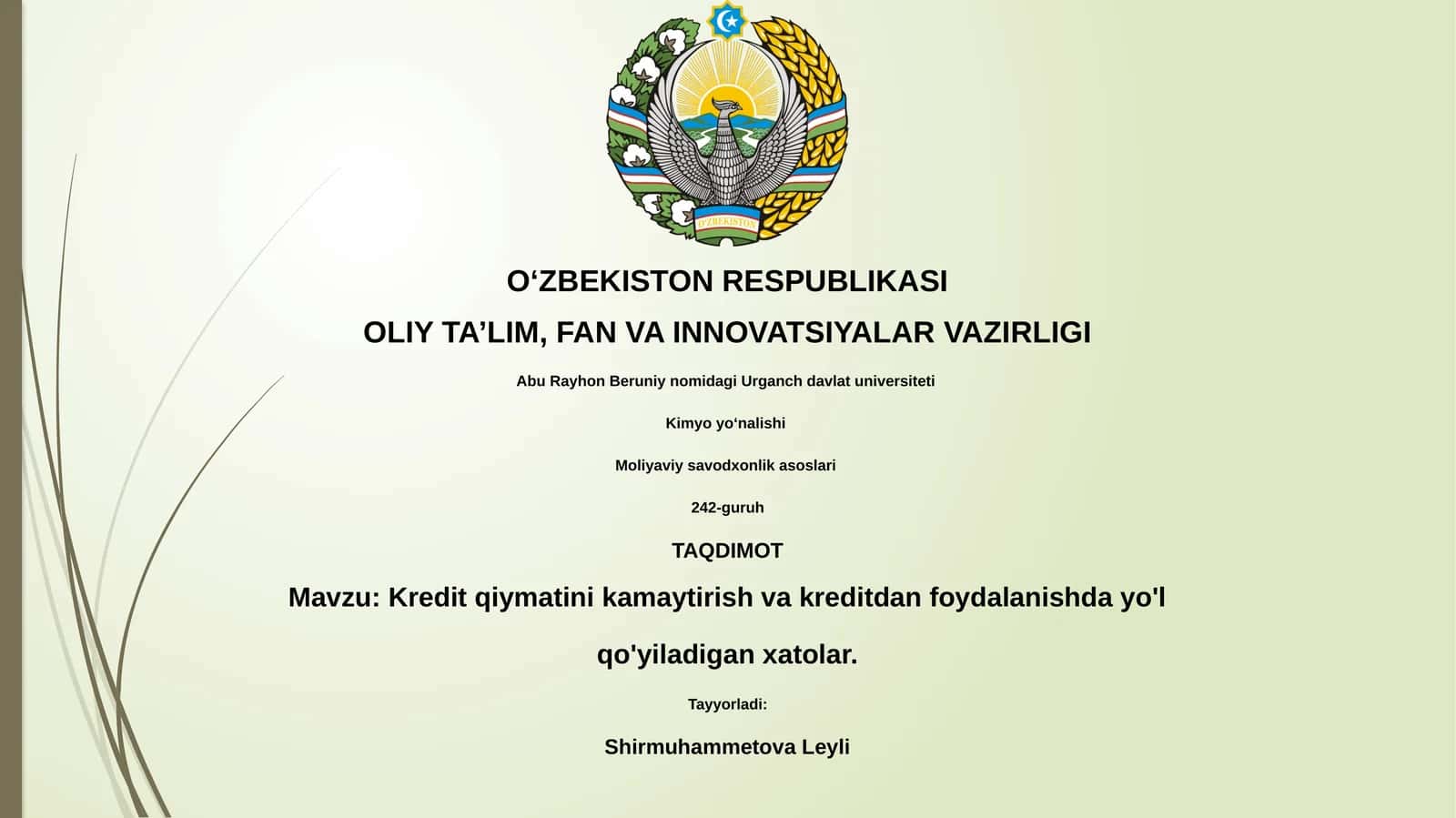 Moliyaviy savodxonlik asoslari