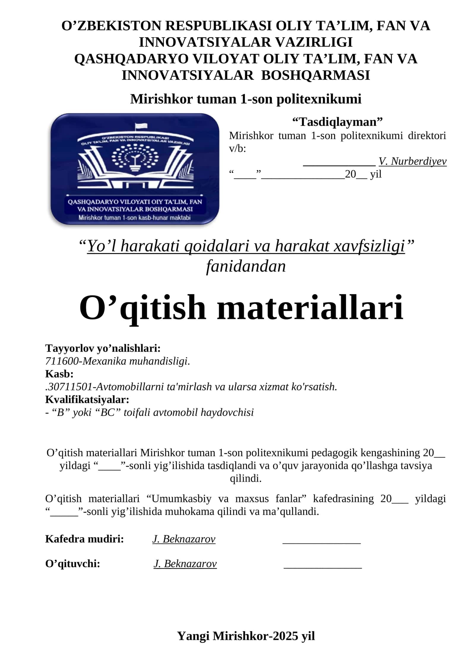 O'qitish materiallari to'plami