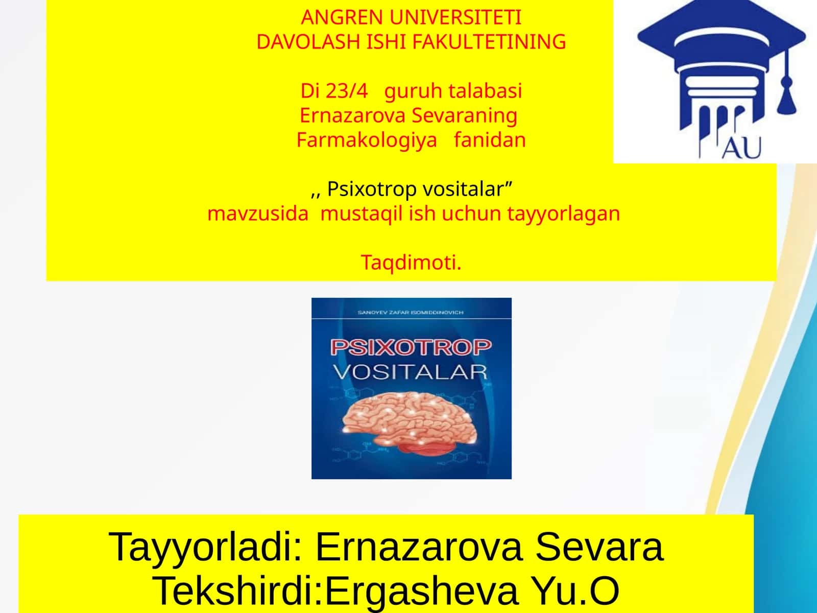 Farmakologiya fanidan "Psixotrop vositalar"