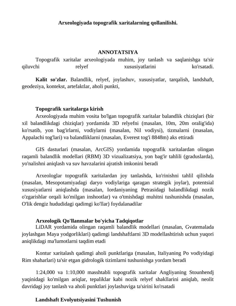 Topografik xaritalar arxeologiyada