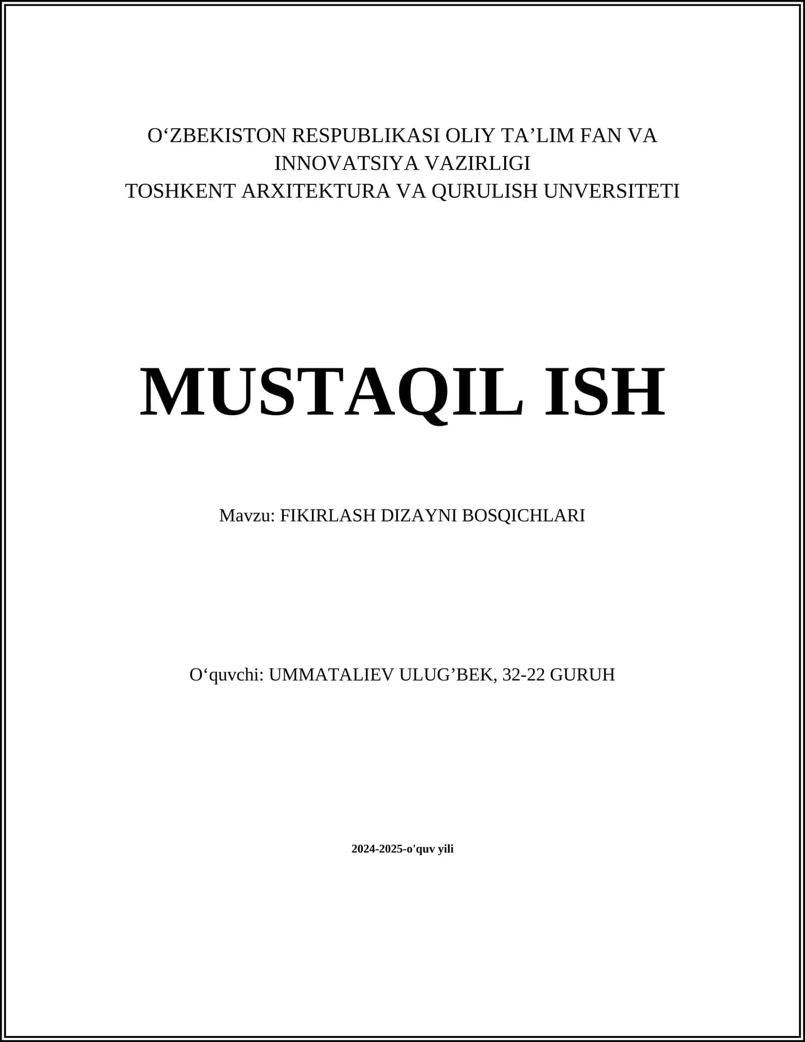 FIKIRLASH DIZAYNI BOSQICHLARI