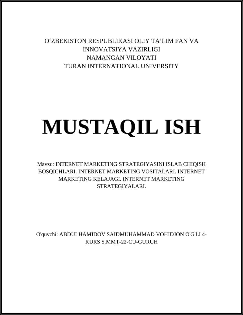 INTERNET MARKETING STRATEGIYASINI ISLAB CHIQISH BOSQICHLARI
