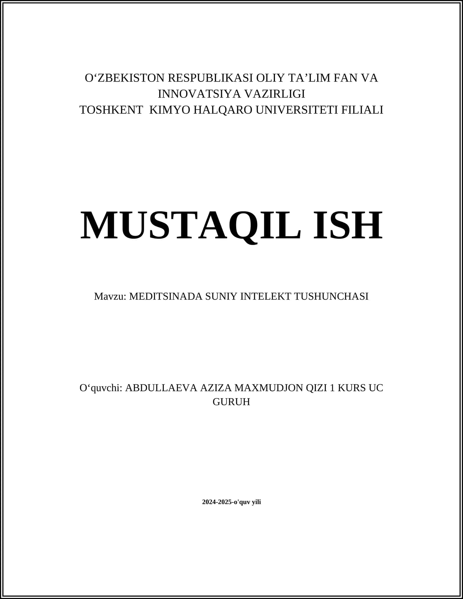 MEDITSINADA SUNIY INTELEKT TUSHUNCHASI