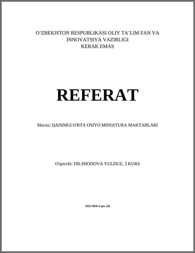 QADIMGI O'RTA OSIYO MINIATURA MAKTABLARI