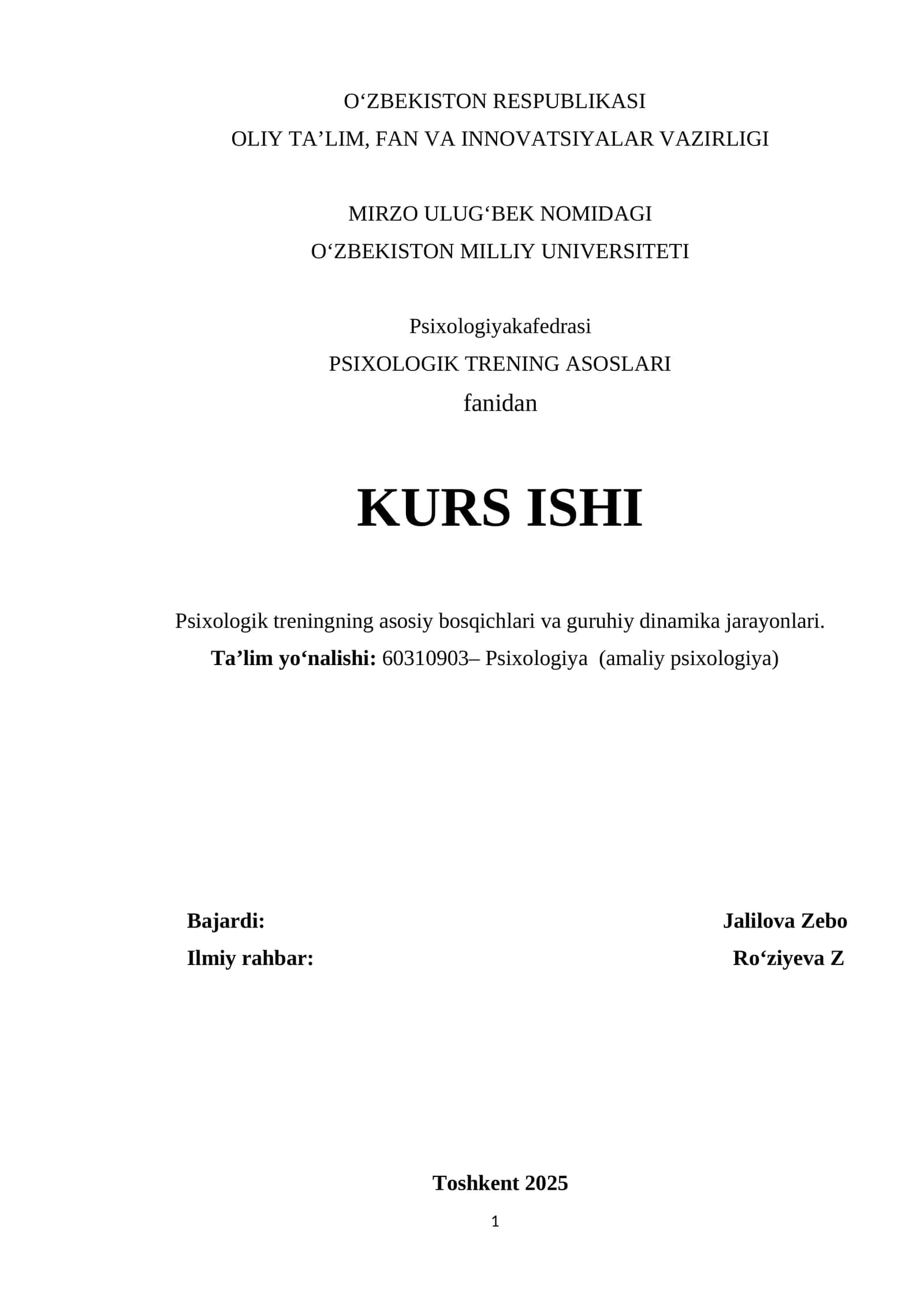 Psixologik treningning asosiy bosqichlari va guruhiy dinamika jarayonlari