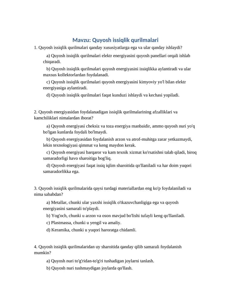Quyosh issiqlik qurilmalari