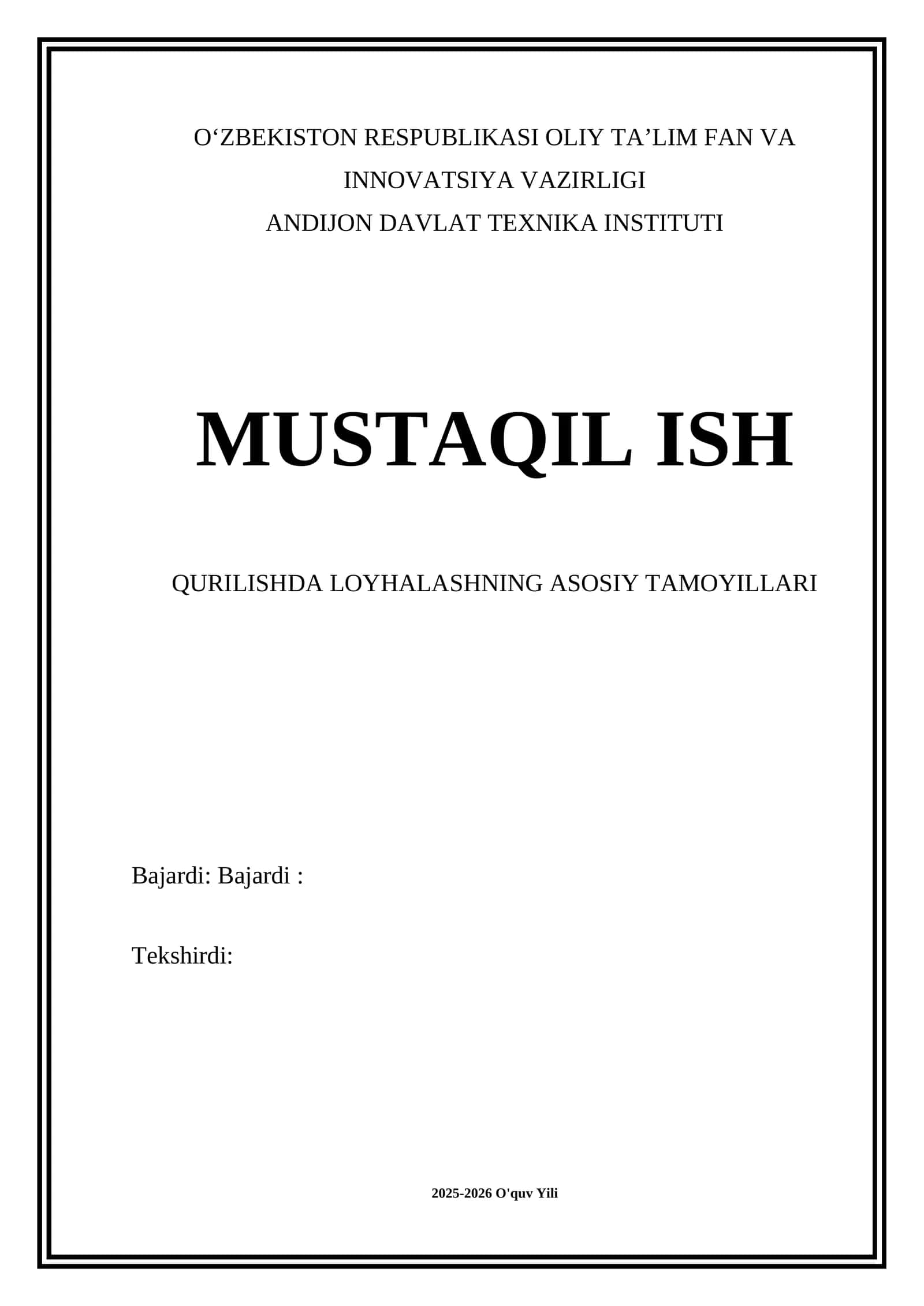 Qurilishda Loyhalashning Asosiy Tamoyillari
