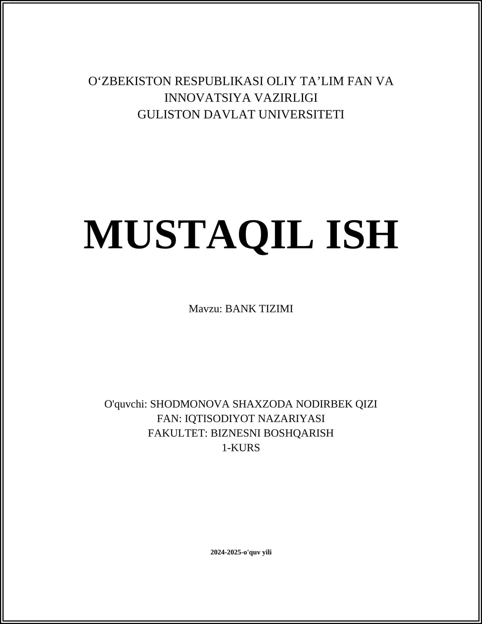 BANK TIZIMI