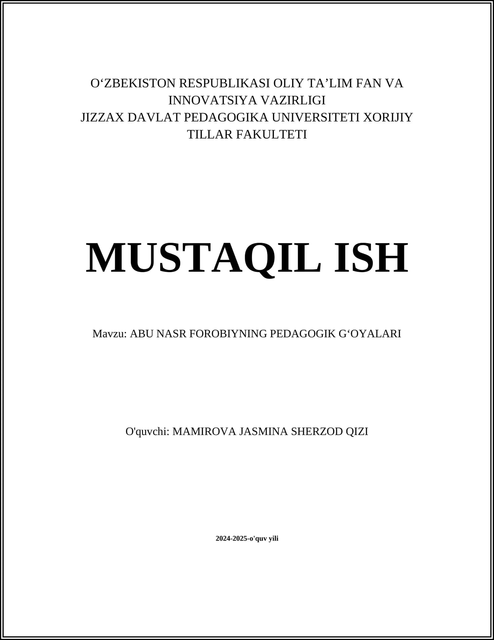 ABU NASR FOROBIYNING PEDAGOGIK GʻOYALARI