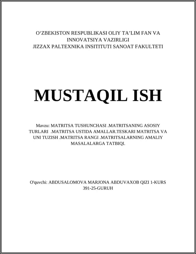 MATRITSA TUSHUNCHASI