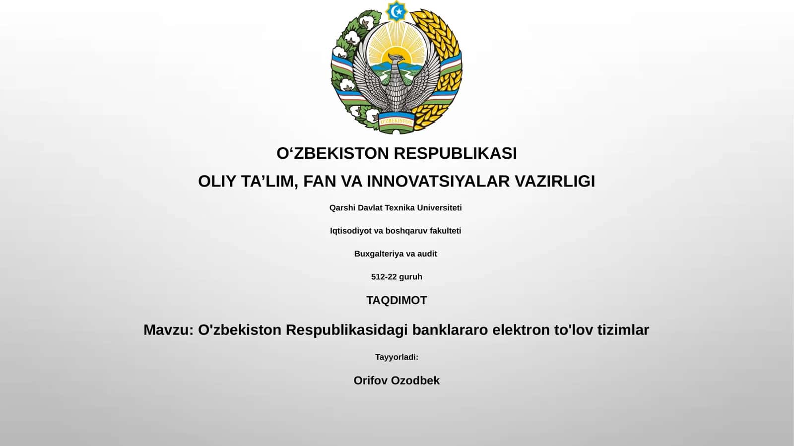 O'zbekiston Respublikasidagi banklararo elektron to'lov tizimlar