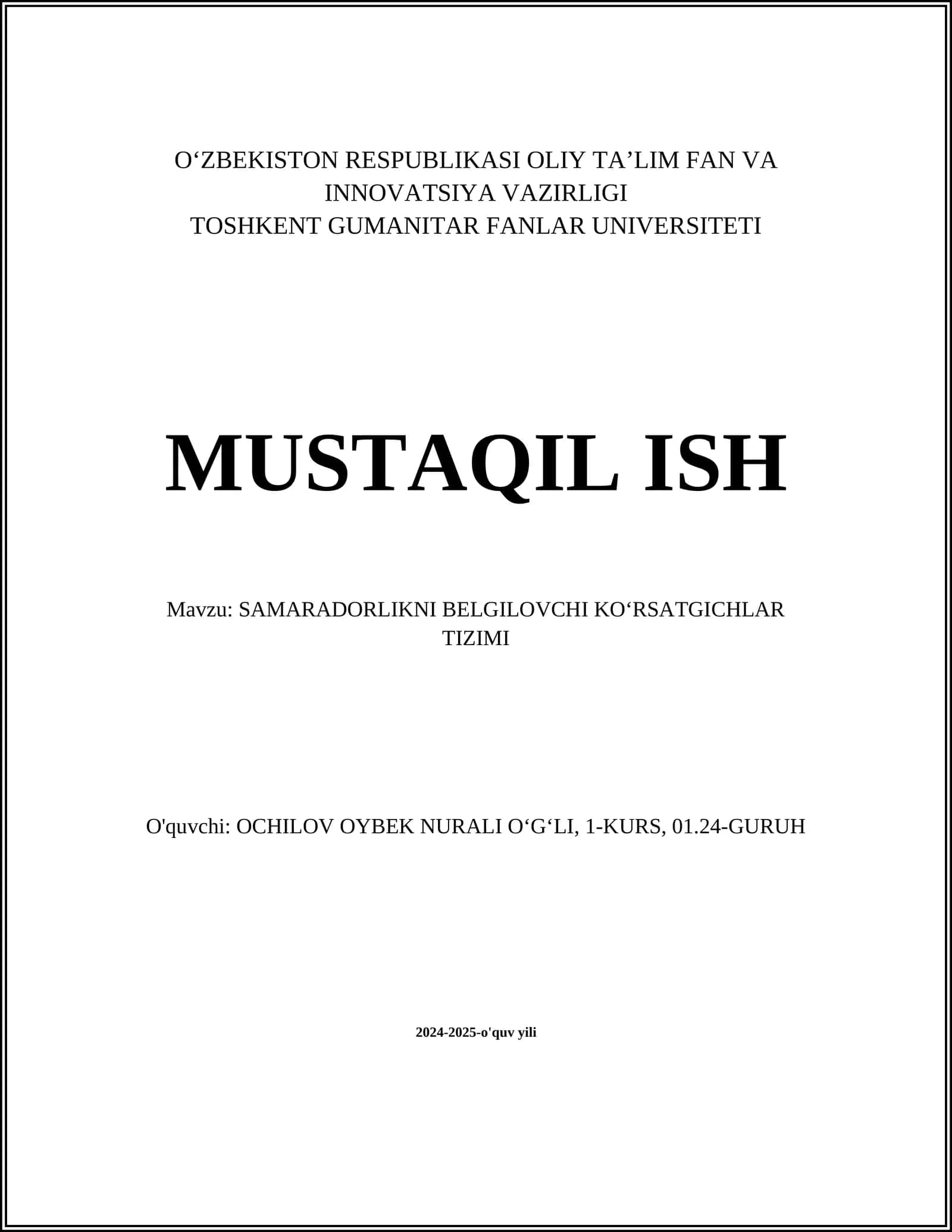 SAMARADORLIKNI BELGILOVCHI KOʻRSATGICHLAR TIZIMI