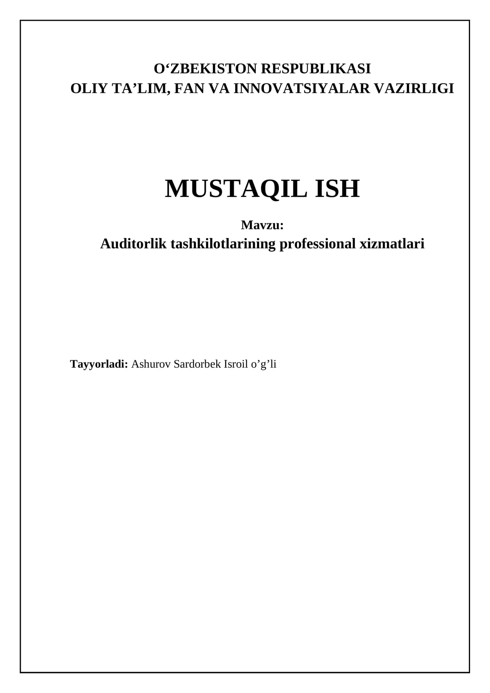 Auditorlik Tashkilotlarining Professional Xizmatlari