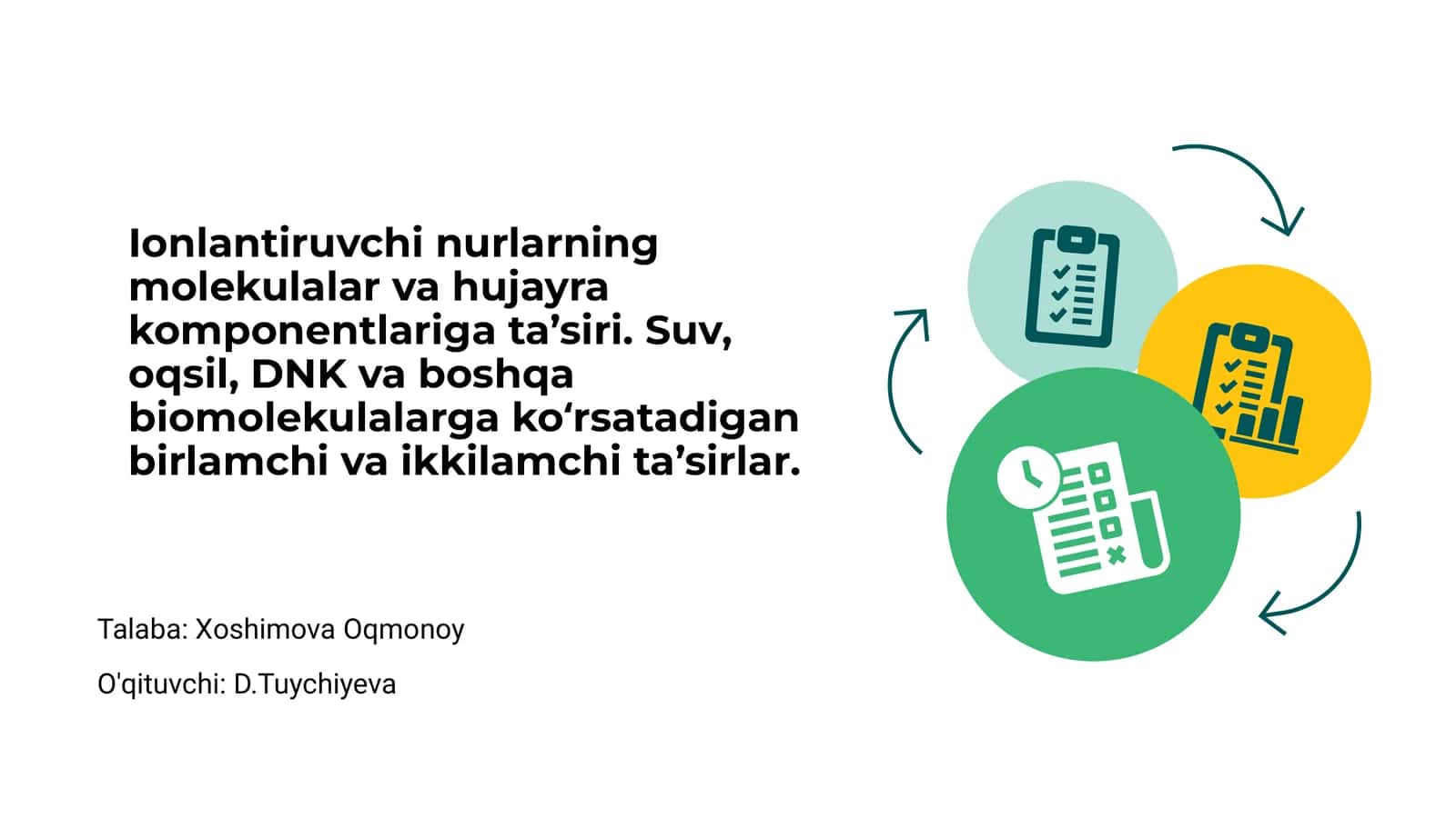 Ionlantiruvchi nurlarning molekulalar va hujayra komponentlariga ta’siri