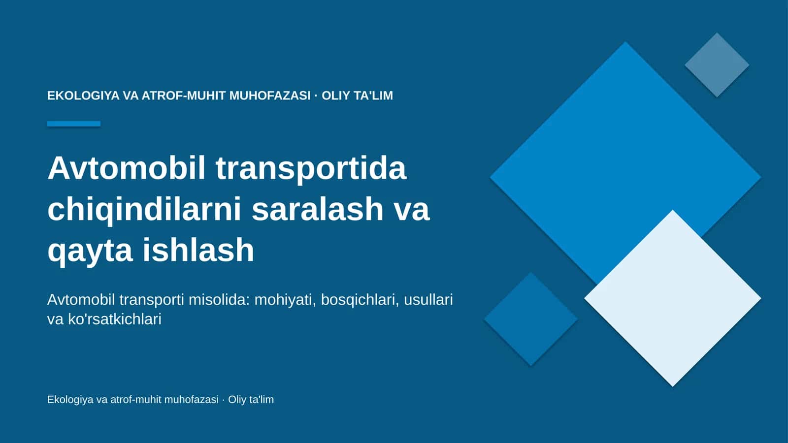 Avtomobil transportida chiqindilarni saralash va qayta ishlash