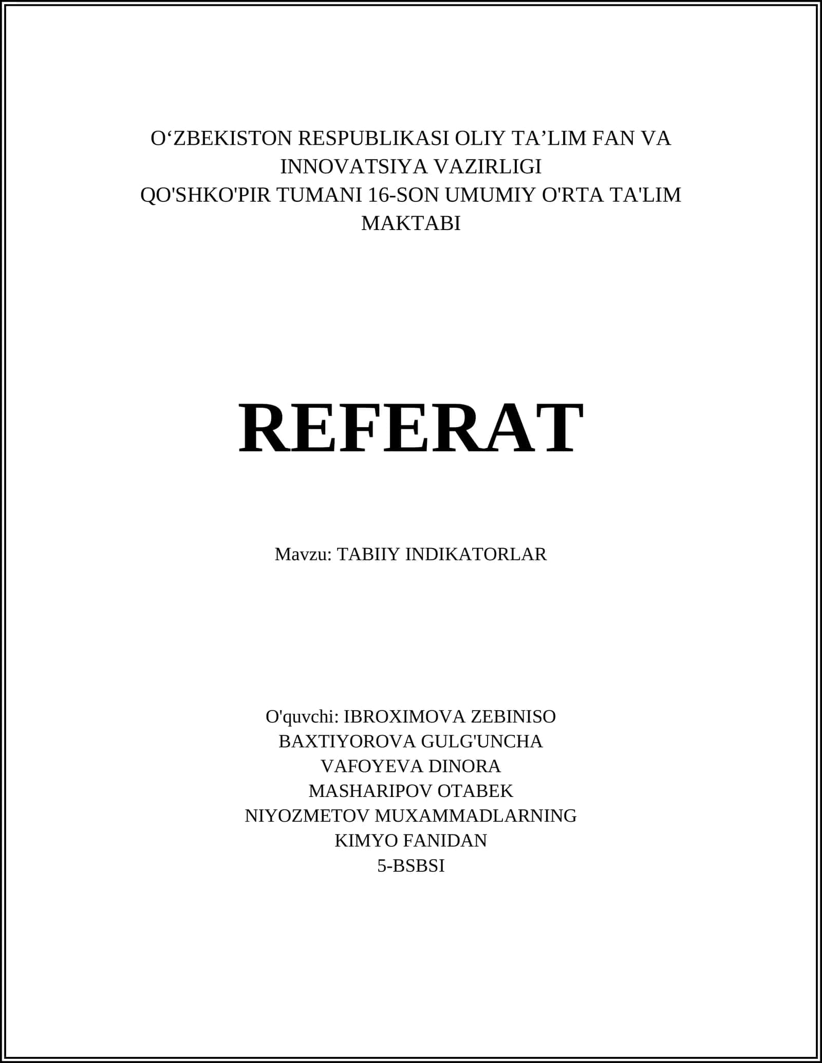 TABIIY INDIKATORLAR