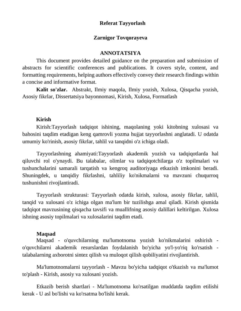 Referat Tayyorlash