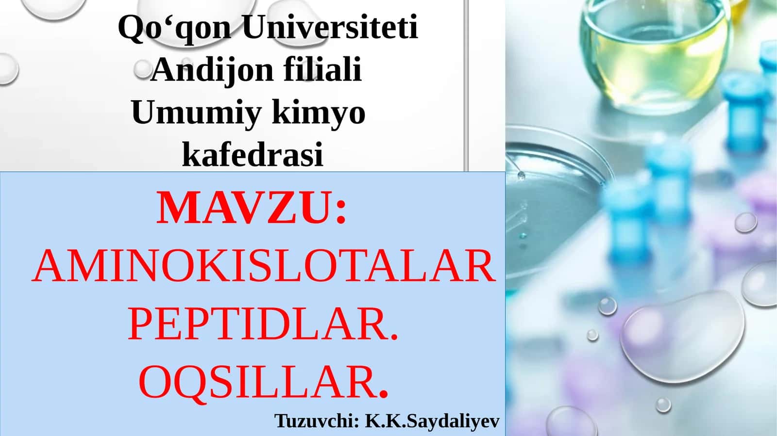 AMINOKISLOTALAR PEPTIDLAR.OQSILLAR
