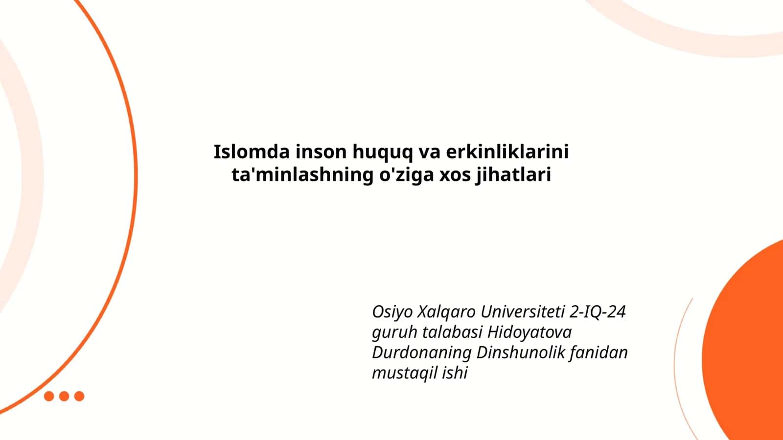 Dinshunolik fanidan mustaqil ish